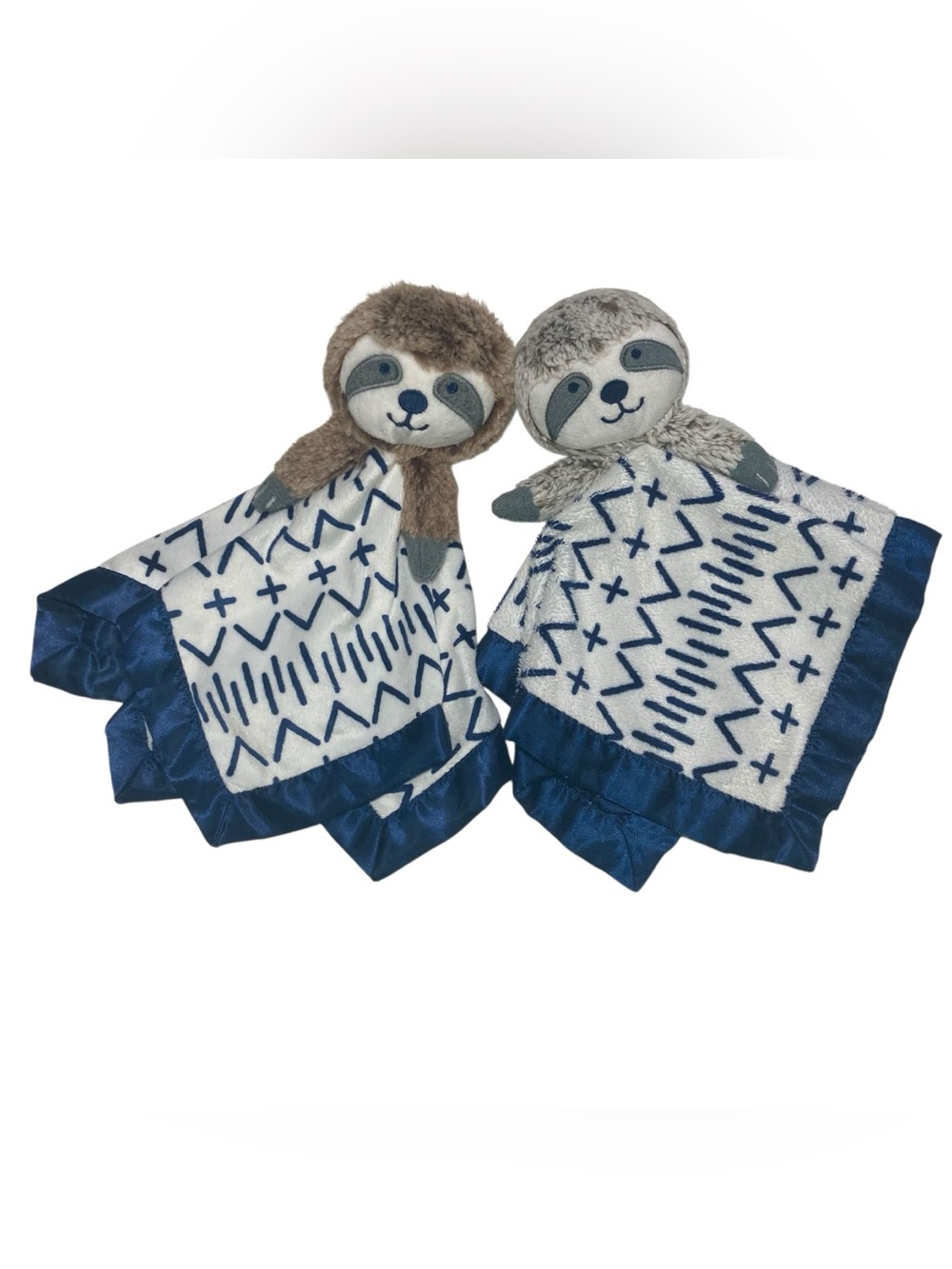 Lot - 2 Cloud Island Sloth Lovey 14” Security Blankets Target Blue Brown Frosted